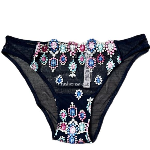 Victorias Secret Dream Angels Embroidered Mesh Cheekini panty blue multicolor Xs - Picture 1 of 3